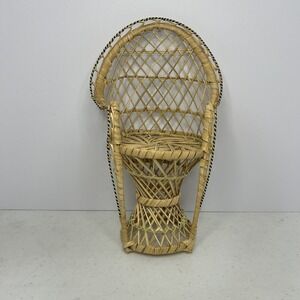 Mini Peacock Wicker Rattan Chair 12.5" – Doll Display, Boho Plant Stand Decor